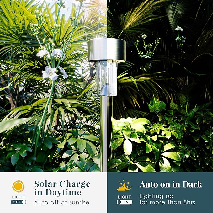 SOLPEX 16 Pack Solar Outdoor Lights Pathway Stainless Steel Solar Lights Outdoor WaterproofLED Landscape Lighting Walkway for Landscape/Patio/Lawn/Yard/Driveway-Cold White