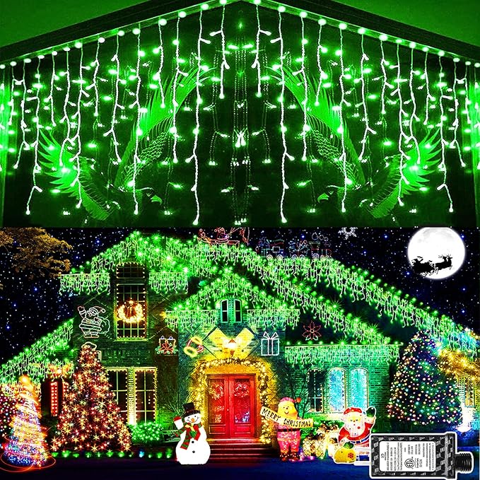KNONEW Christmas Lights Outdoor Decorations 400 LED 33ft 8 Modes Curtain Fairy String Light with 75 Drops Clear Wire LED String Light Indoor Decor for Wedding
