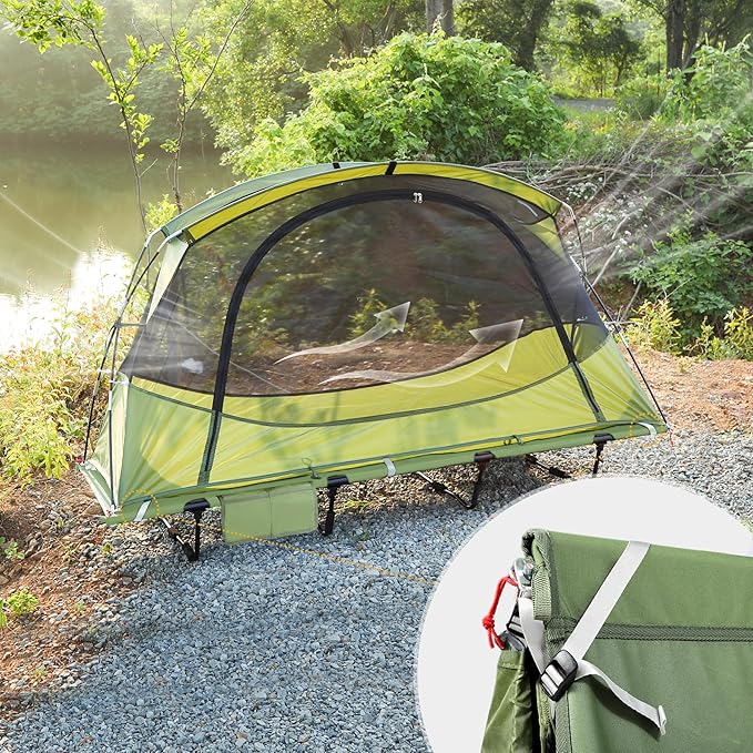 REDCAMP 1 Person Camping Cot Tent for Adults Waterproof Elevated Tent with Cot for Trip Picnic Army Green 75x28x48