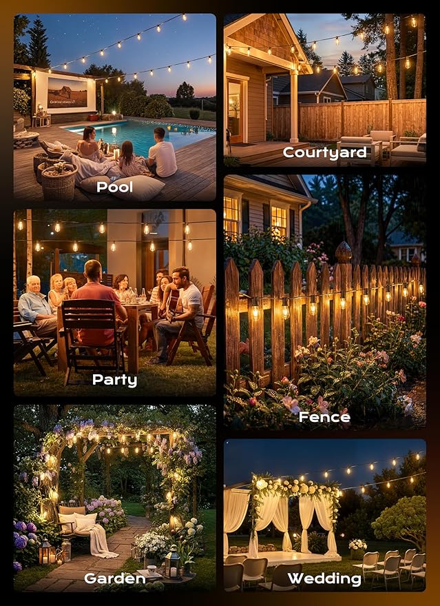 Minetom 100FT Outdoor-String-Lights with Remote 31+2 Shatterproof ST38 LED Bulbs Waterproof Patio Lights with 3 Modes Dimmable &amp Connectable 2700K Hanging Lights for Backyard Porch Deck Balcony