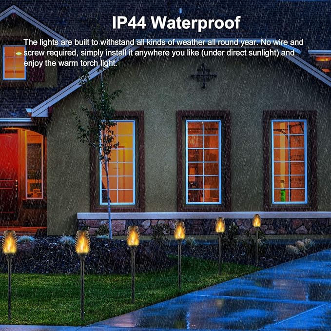 16 Pack Upgraded Solar Lights Outdoor Mini Solar Torch Lights with Flickering Flames Waterproof Landscape Decoration Dancing Flame Lights for Garden Pathway Yard Auto On/Off Dusk to Dawn