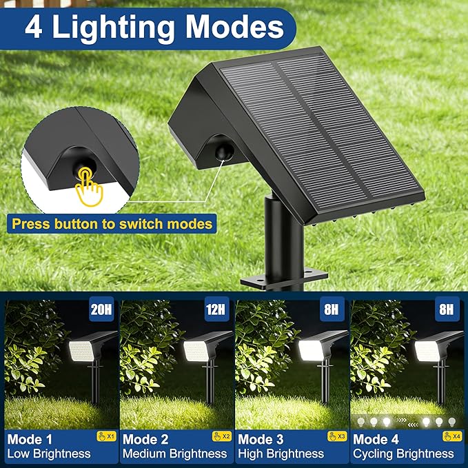 LANSOW Solar Spot Lights Outdoor Waterproof IP67 (8 Pack/90 LED/4 Modes) Solar Landscape Spotlights 2-in-1 Solar Powered Flood Lights for Yard Garden Pathway Outside Tree Auto ON/Off(Cool White)