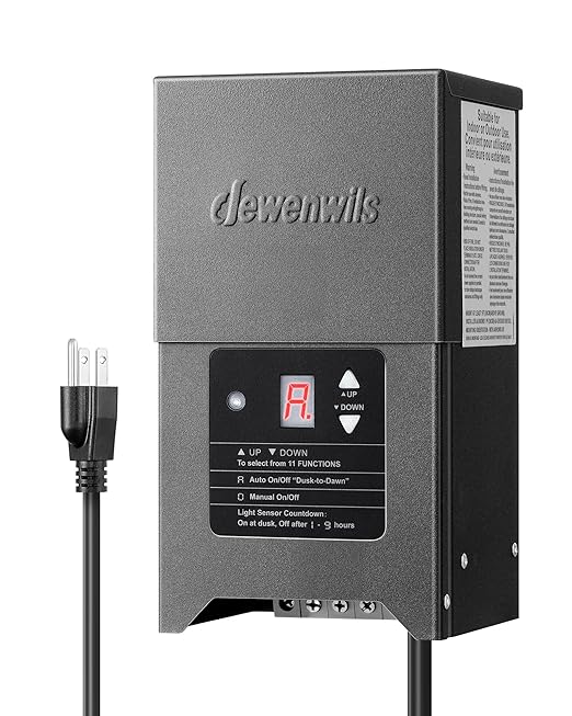DEWENWILS 300W Low Voltage Landscape Lighting Transformer 120V to 12/15V AC Weatherproof Low Voltage Landscape Transformer with Photocell &amp Timer Multi Zone Landscape Lighting Transformer