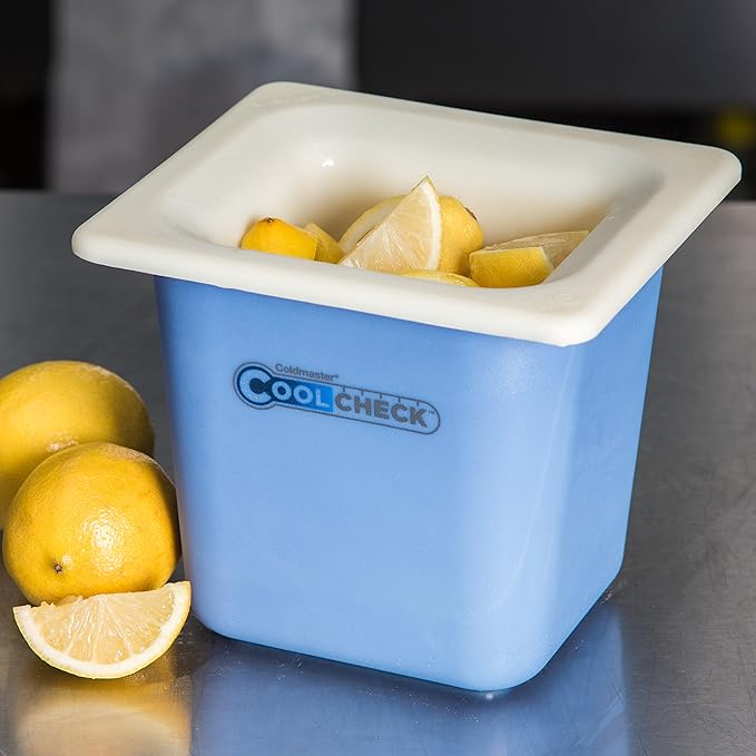 Carlisle FoodService Products CM1104C1402 Coldmaster CoolCheck 6 Deep Sixth-Size Insulated Cold Food Pan 1.6 Quart Color Changing White and Blue