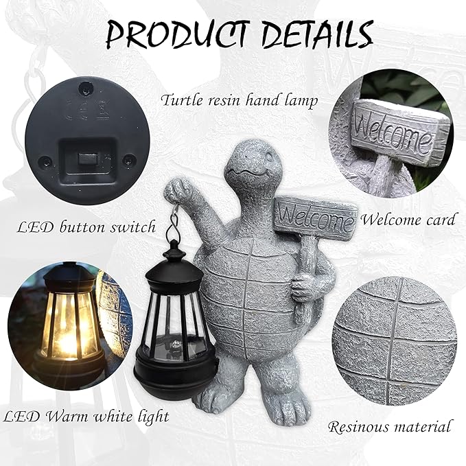 Sea Turtle Solar Garden StatuesResin Sea Turtle Figurine Decorations with Solar Lights Lantern Outdoor Figurines Lawn Garden Statue Decor Art for LawnYard Balcony Ornament.