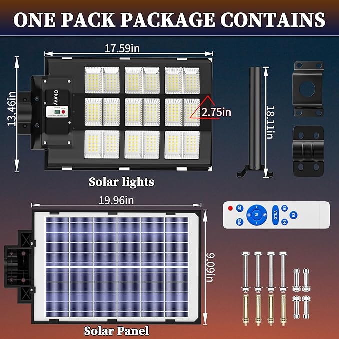 Ofuray Solar Street Lights OutdoorSolar Security Flood Lights Parking Lot Lights Commercial Dusk to Dawn 6500k Waterproof Led with Remote Control Motion for StreetCourtBarn (Of-3600W 218000Lm)