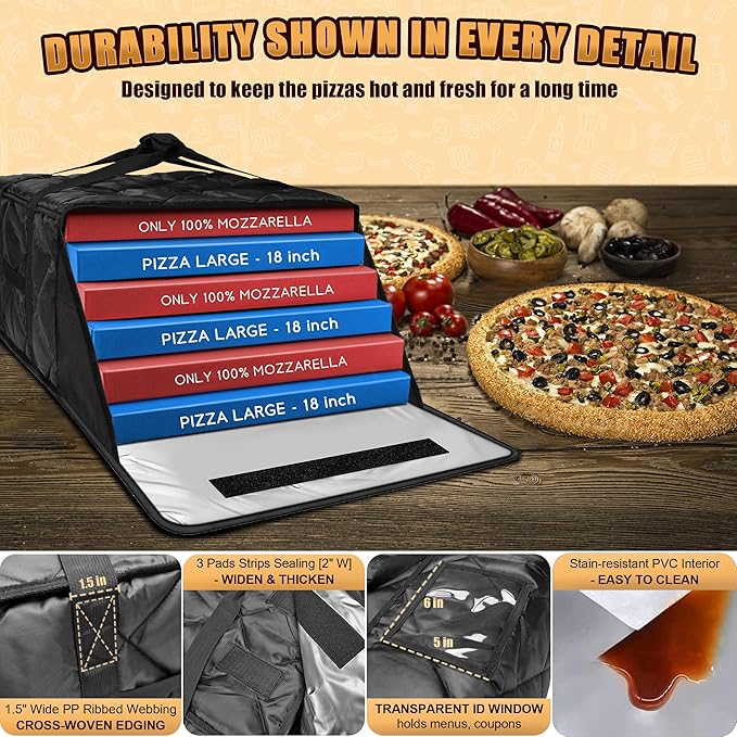 MyLifeUNIT Pizza Bag for Delivery Thermal Insulated Pizza and Food Delivery Bag 20 x 20 x 11 Pizza Warmer Bag Holds 5-6 Large 18 Pizza Boxes Hot Pizza Carrier Insulated Bags