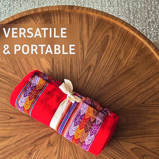 Lucio Fabrics Unique Native Peruvian Throw - Vibrant Colors Lightweight Durable - HomeYoga BeachCampingPicnicOutdoor Activities Thin Blanket 70'' x 47'' (Red Mountain Loom)