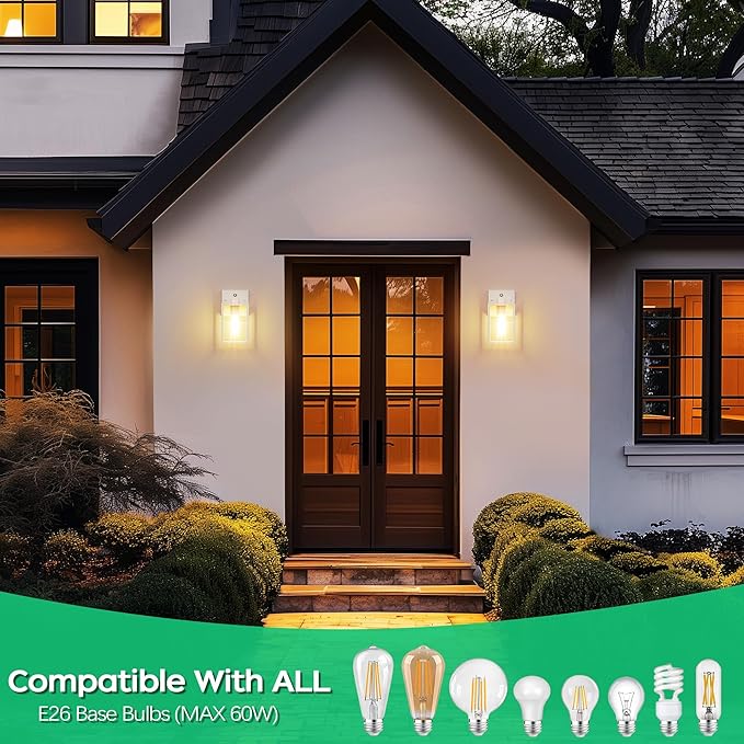 White Dusk to Dawn Exterior Lighting Fixtures Wall Mount Outdoor Porch Lights for House Sensor Wall Lights Waterproof Wall Sconce Lamp Wall Lantern Anti Rust Coach Lights for Doorway Garage