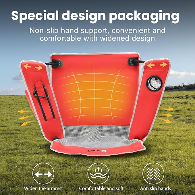Portable Outdoor Folding Chair with Cup Holder &amp Cooler Bag - Breathable Mesh Wide Armrests Ergonomic Design for Camping Beach Backyard - Includes Storage Bag &amp Bottle Opener (Black/Green/