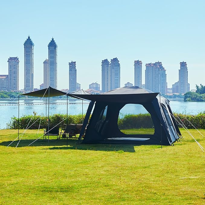 KTT Extra Large Tent 12 Person(A)Awning Family Cabin Tents2 Rooms4 Doors and 4 Windows with MeshStraight WallWaterproofDouble LayerBig Tent for OutdoorPicnicCampingFamily Gathering。