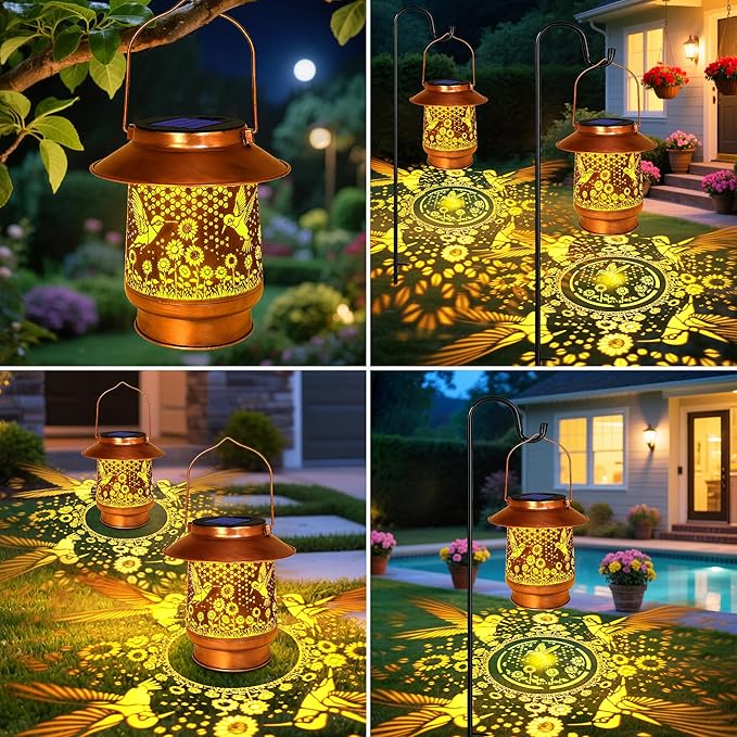 Hummingbird Solar Lanterns Outdoor Waterproof Birthday Gifts for Women Mom Grandma Metal Solar Hanging Lights Garden Decor for Yard Patio Lawn Pathway Landscape