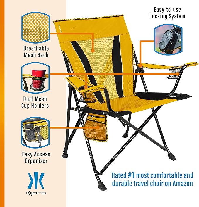 Kijaro XXL Dual Lock Portable Camping Chair - Supports Up to 400lbs - Enjoy The Outdoors in a Versatile Folding Sports &amp Outdoor Chair