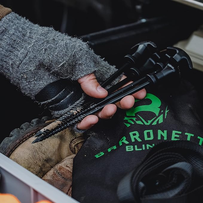 Barronett Blinds® All-Terrain Ground Stake Kit 8 Threaded Tip Stakes 4 Tie-Downs Carry Bag BA705 Black