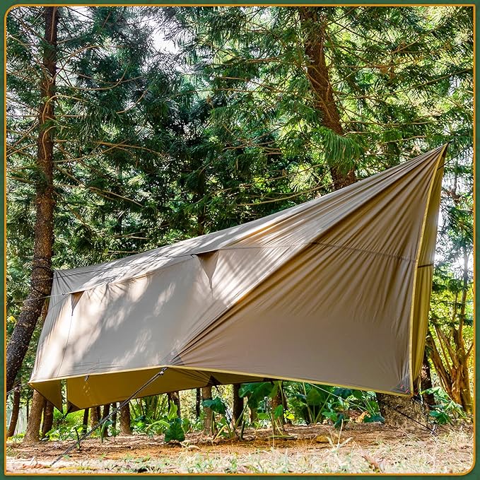 POMOLY Camping Tarp Hammock Tarp 9×12ft Ultralight 20D Silnylon Waterproof 3000mm for Hiking Backpacking - Wolfden UL