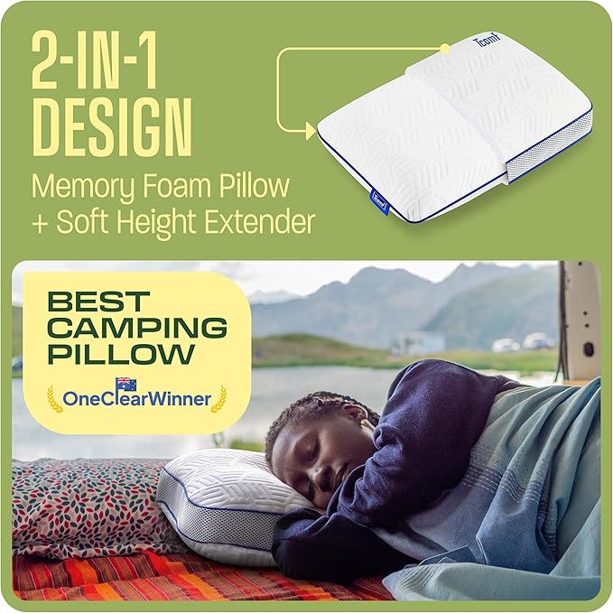 Camping Pillow: Dual Cover Memory Foam Travel Pillow Medium Firm Camp Pillow Camping Pillows for Sleeping 5 Layers for Support Small Travel PillowSmall Portable Pillow 10x16 Inches (White)