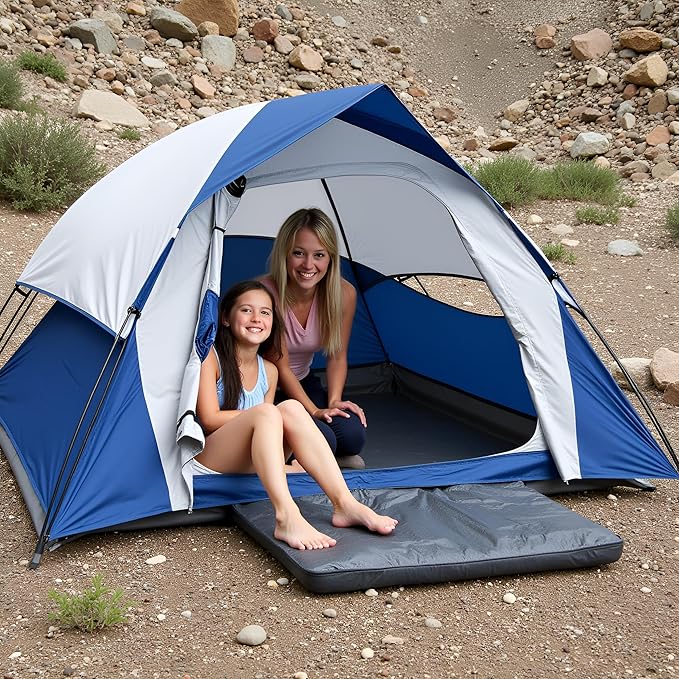 XL Tent 6 Person Dome Camping Tent Double Layer Waterproof Removable Rain Fly for Outdoor Hiking Fishing (6 People Blue)