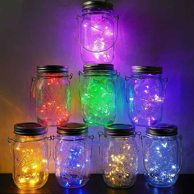 30LED Solar Mason Jar Lights 8 Pack Jar Lid String Lights (No Jars) Waterproof Fairy Firefly Light for Garden Patio Outdoor Yard Lawn Decor(8 Colors)