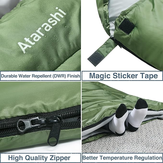 Atarashi Camping Sleeping Bag- 4 Seasons for Adults Light Warm Extra-Large with Compression Sack- Great for Hiking Backpacking &amp Outdoor Adventures
