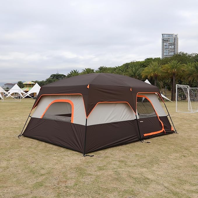 KTT Extra Large Tent 12 PersonFamily Cabin Tents2 Rooms3 Doors and 3 Windows with MeshStraight WallWaterproofDouble LayerBig Tents for OutdoorPicnicCampingFamily Gathering.
