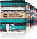 Authentic Extra Large Mexican Blanket - 70x50 Handwoven Yoga Serape Artisanal Falsa Beach Camping Picnic Outdoor Blanket (Emerald)