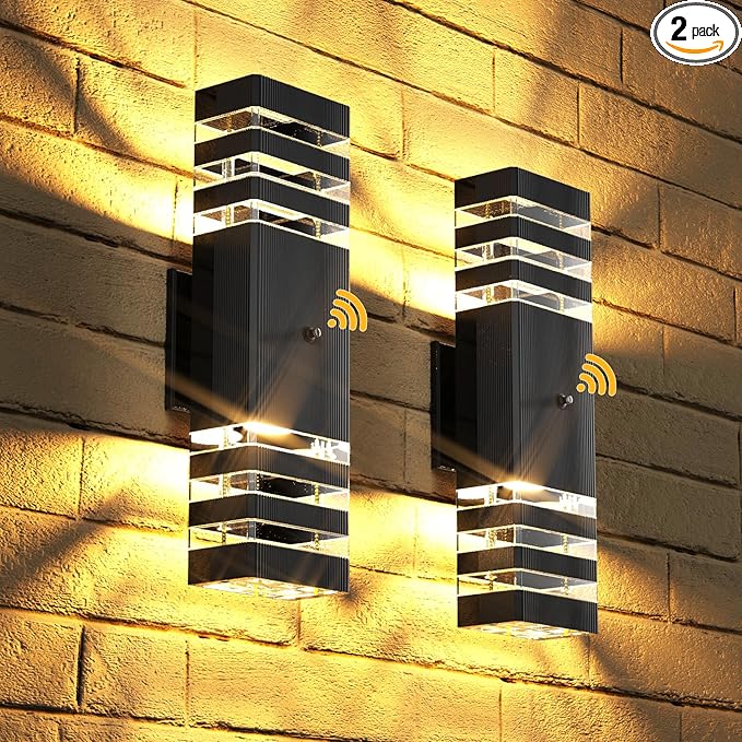 GEYANG Exterior Wall Light Modern: Dusk to Dawn up Down Wall lamp 14W 3000K - Waterproof Aluminum LED Fixture for Garage Patio entryway - Home Exterior Lighting - 2 Pack