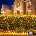 QITONG Net Lights Outdoor Mesh Lights 12ft x 5ft 360 LED Warm White Christmas Light with 8 Modes Connectable Clear Wire Bush Light Plug in
