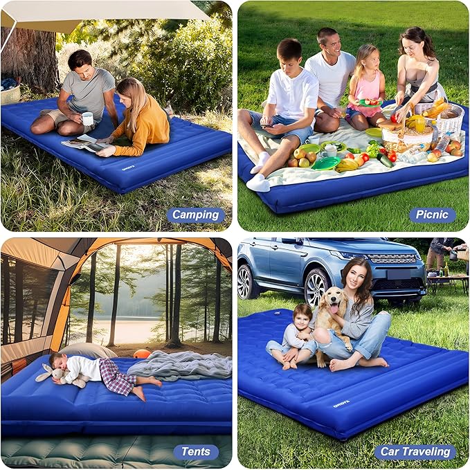 KASIMO Double Sleeping Pad for Camping5 Ultra-Thick 1.4x2M for 2 Person with Pillow Built-in Foot Pump Inflatable Sleeping Mat for Backpacking Hiking Traveling Tent Portable Camping Mat