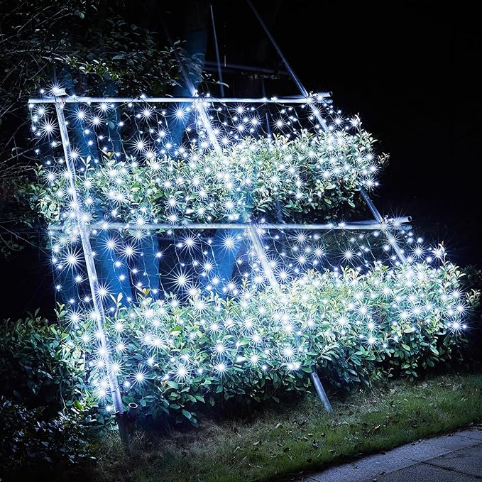 Led Christmas Net Lights White Outdoor Christmas Lights 160LED 5ftx7ft Waterproof Outdoor Indoor Fairy Mesh Net Light for Xmas Party Yard Patio Trees Shrubs Bushes Decorations