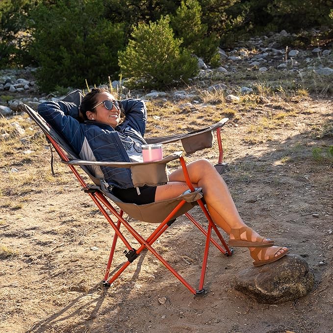 Kelty Deluxe Lounge Chair – Folding Outdoor Camp Chair Insulated Cupholders Customized Recline Steel Frame Padded Roll Storage 2024 (Deep Lake)