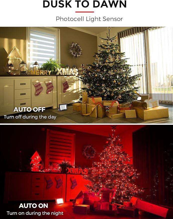 L LOHAS LED Red Flood Light Outdoor 𝑫𝒖𝒔𝒌 𝒕𝒐 𝑫𝒂𝒘𝒏 50W Plug in Flood Light IP66 Waterproof Christmas Party Decorations 2300lm Outdoor Lights for Yard Garage UL Listed 2 Pack