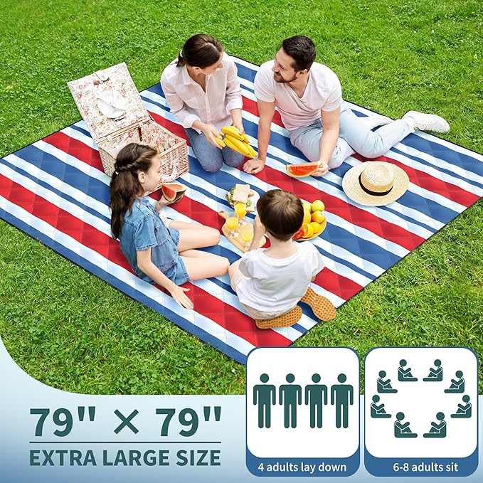 ANJ Outdoors (2025 Upgrade) Extra Large Waterproof Picnic Blankets | Foldable Sandproof Beach Blanket N Outdoor Blanket | 5-Layer Machine Washable Soft Picnic Mat for Camping Grass Park N Stadium