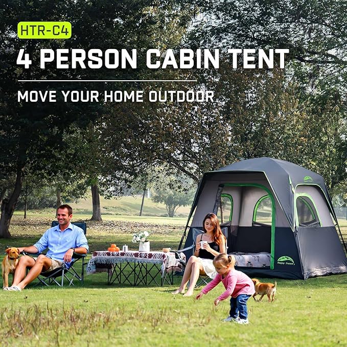 Happy Travel Tent 4 Person Tents for Camping Waterproof Easy Setup Camping Tent with Top Rainfly Portable Tall Cabin Tent with 4 Mesh Windows and Carry Bag for Outdoor Camping &amp Hiking