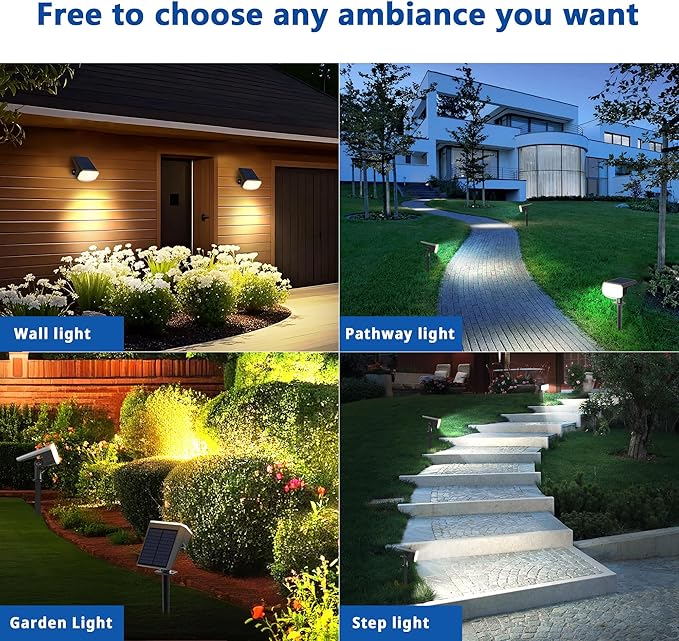 Solar Spotlights Super Bright LED 2 CCT Warm &amp Cool Light Solarspot Lights for Outside Landscape Auto On/Off -2 Pack
