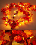 VCOKEN 11FT Fall Garland With Lights - 50 Bulbs Connectable Maple Leaves With Pumpkin Plug-in Decor for Outdoor Indoor Halloween Thanksgiving Holidays