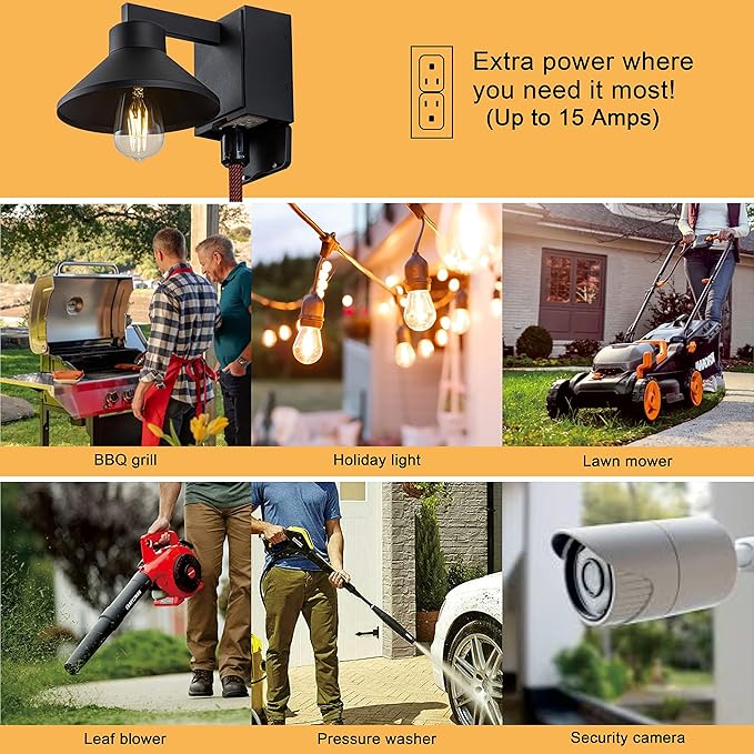 c cattleya Porch Light with Outlet Matte Black Waterproof Anti-Rust Aluminum Outdoor Light with Outlet Exterior Lighting Fixtures for PatioOutside Lights for House Front Door Patio Garage