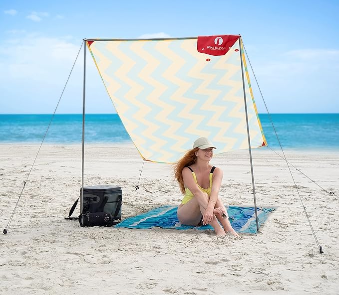 Red Suricata Teepee Beach Tent &amp Beach Canopy for 1-2 Persons UPF50 Sun Beach Shade Sunshade with 2 Aluminum Poles &amp Crossbar 4 Robust Ground Anchor Screws - Compact &amp Lightweight (Akum