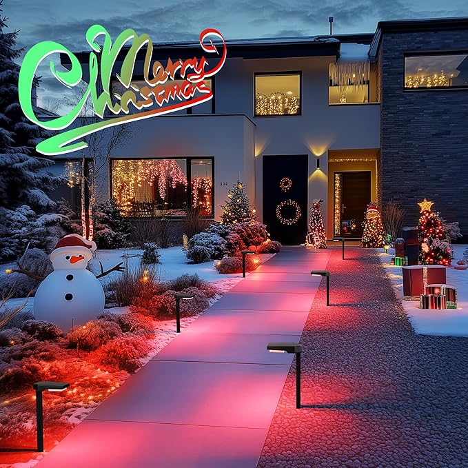 Solar Pathway Lights Outdoor Smart Color Changing with 9-in-1 (Warm White/Cool White/RGBCW) ModesBright Landscape Lighting Waterproof for WalkwayGardenDrivewayYardPatio(4pack)