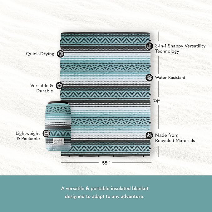 Nomadix Puffer Blanket – Water-Resistant Eco-Friendly Insulated Blanket with Snaps for Camping Beach and Travel Made from Recycled Materials