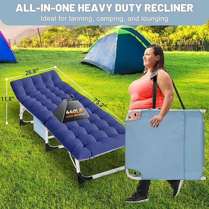 Portable Folding Camping Cot for Adults with Mattress Lightweight Camp Bed with Carry Bag Ideal for Outdoor Travel Hiking Beach and Picnics