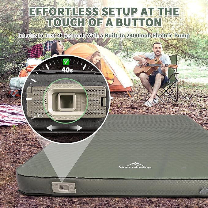 Self Inflating Sleeping Pad with Electric Pump 4 Ultra-Thick Memory Foam Camping Pad 40s Fast Inflating Camping Mattress Pad 4-Season Insulated Camp Sleeping Mat for Outdoor/Travel/Tent (Twin)