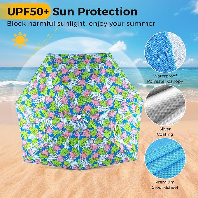 GYMAX Beach Umbrella Tent 2-in-1 Pop up Beach Tent UPF50+ with Carrying Bag Groundsheet Side Panels Sun Shelter for Outdoor Camping