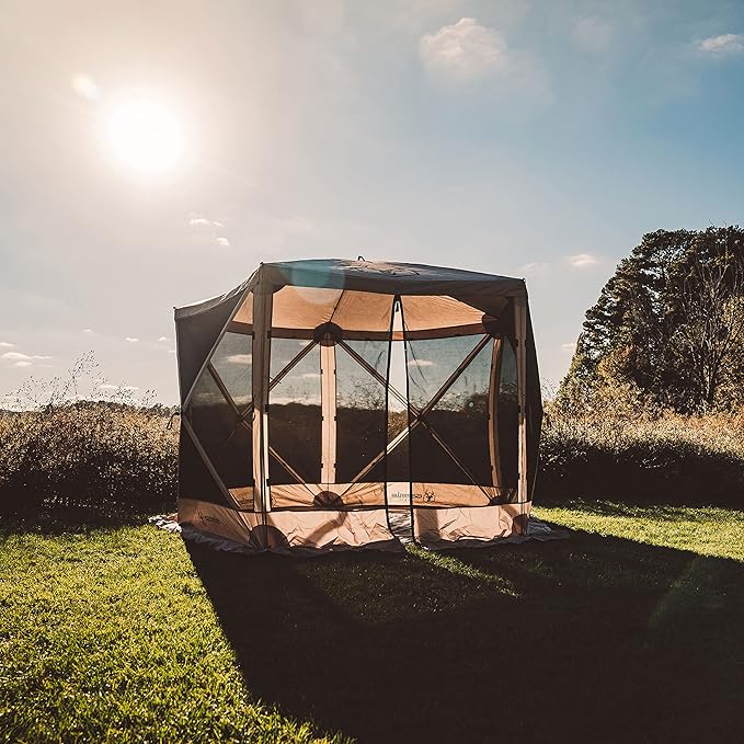 Gazelle Tents™ G5 5-Sided Portable Gazebo with TriTech Mesh Pop-Up Hub Screen Tent Waterproof UV Resistant 4-Person &amp Table Desert Sand 85 x 115 x 106 GK913 Includes 3 Pack of Wind Pane