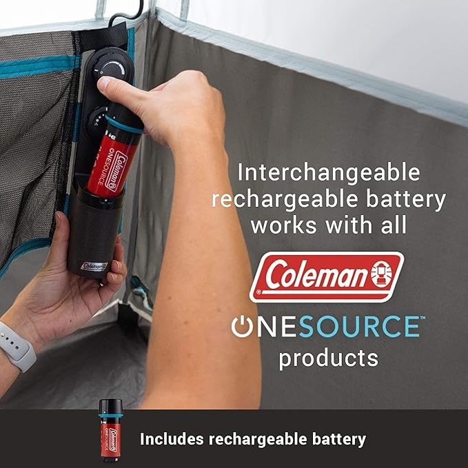 Coleman OneSource Rechargeable 4/6 Person Camping Tent with Airflow System &amp LED Lighting Includes Rainfly Tent Fan Lights and Interchangeable Battery Pack Easy Setup Tent for Camping