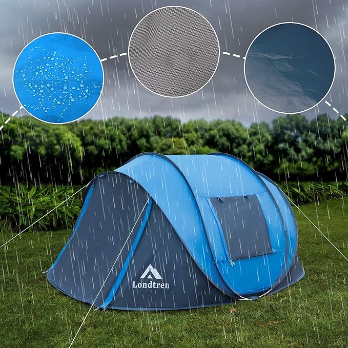 4 Person Easy Pop Up Tent Waterproof Automatic Setup 2 Doors-Instant Family Tents for Camping Hiking &amp Traveling