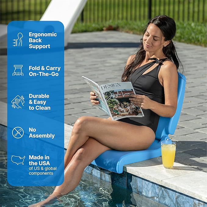 Step2 Folding Flip Seat Lightweight Portable Outdoor Chair for Poolside Camping Beach Boats Tailgates Durable Ground Chair with Back Support for Adults Capri Blue
