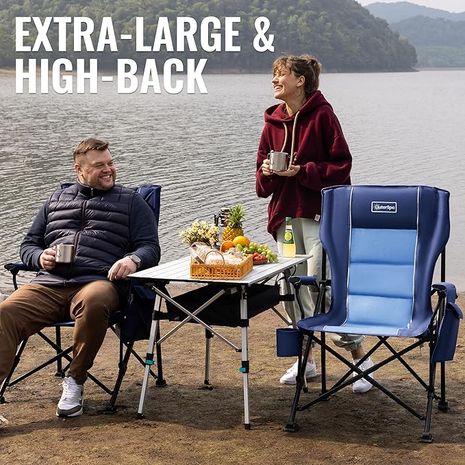 Oversized Folding Camping Chairs for Adults Heavy Duty Support 500lbs Big and Tall High Back Camping Chairs for Heavy People Padded Lawn Chairs Camp Chairs for PatioBeachCampLawnOutdoor