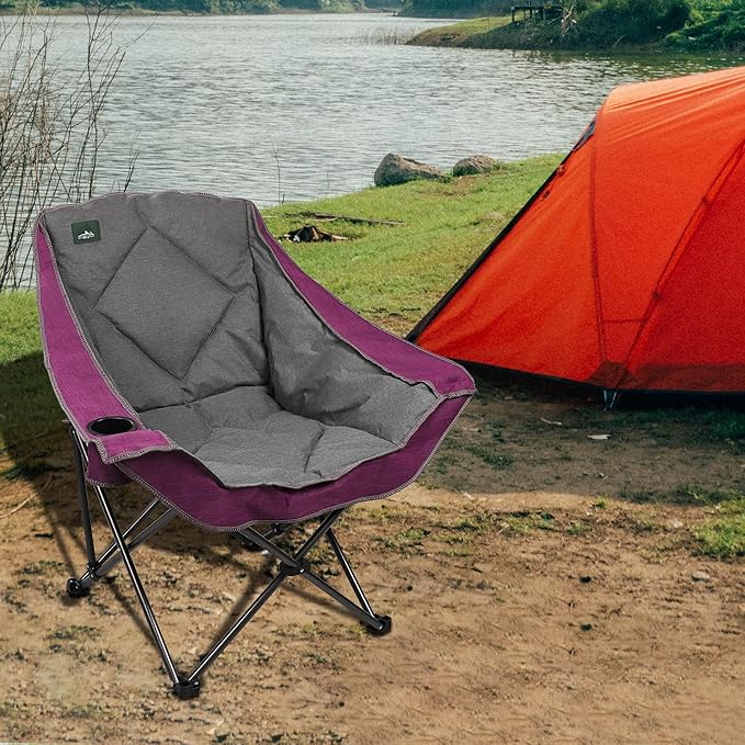Northroad Oversized Foldable Camping Chair Outdoor Padded Lawn Chair w/Cup HolderCarry Bag for Beach Hiking and PicnicsHeavy-Duty 300-lbs Capacity Purple