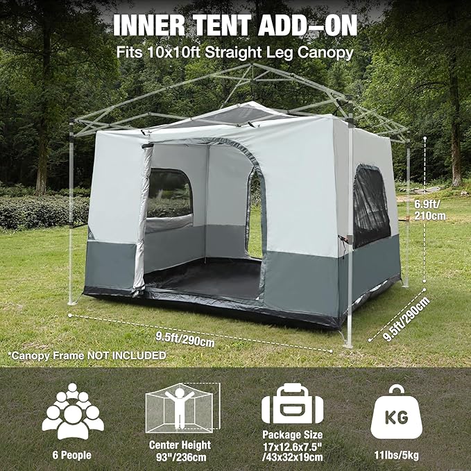 REDCAMP Canopy Camping Tent for Pop Up Canopy Tent Inner Tent Converts Straight Leg 10'x10' or 10'x20' Canopy into Camping Tent Fits 4-6 Person(Frame/Shelter NOT Included)