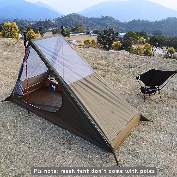 Airy Solo Mesh Tent with 2 Openings Inner Tent for Tarp Waterproof Bathtub Floor for Backpacking Hiking Patio Outdoor Camping
